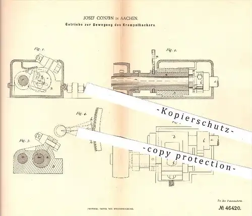 original Patent - J. Conzen , Aachen , 1888 , Getriebe zur Bewegung des Krempelhackers , Spinnrad , Spinnerei , Spinnen
