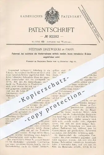 original Patent - Stephan Drzewiecki , Paris , 1895 , Fahrrad mit Antrieb der Hinterradnabe | Fahrräder , Zahnkranz !!