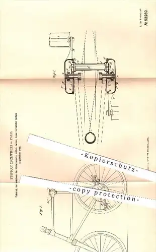 original Patent - Stephan Drzewiecki , Paris , 1895 , Fahrrad mit Antrieb der Hinterradnabe | Fahrräder , Zahnkranz !!