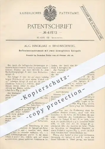 original Patent - Aug. Rincklake in Braunschweig , 1887 , Reflexionselement mit zwei beweglichen Spiegeln , Spiegel !!!