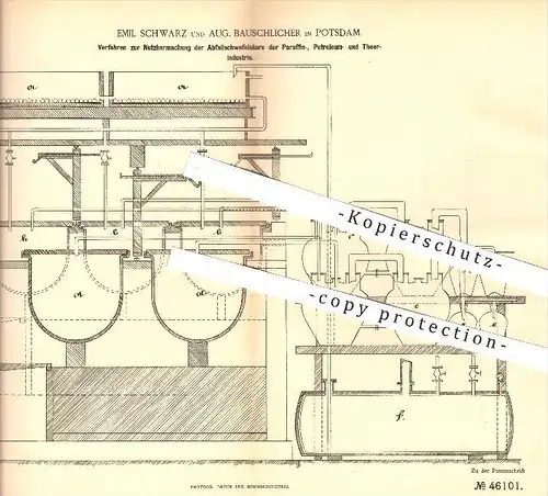 original Patent - E. Schwarz , A. Bauschlicher Potsdam 1888 , Schwefelsäure in Industrie von Paraffin , Petroleum , Teer