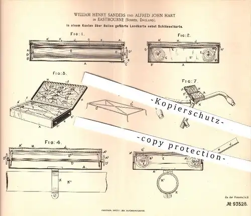 original Patent - W. H. Sanders , A. J. Hart , Eastbourne , Sussex , England , 1897 , Landkarte nebst Schlüsselkarte !!