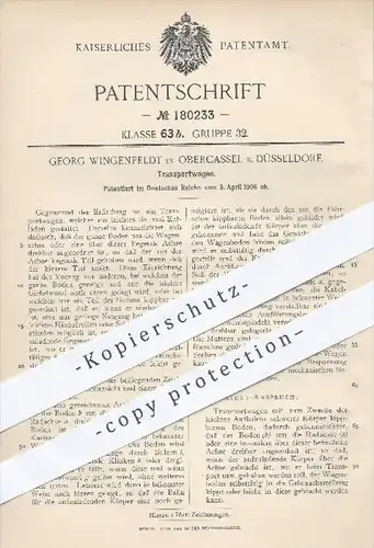 original Patent - G. Wingenfeldt , Oberkassel / Düsseldorf , 1906 , Transportwagen , Transport , Lastwagen , Wagon !!