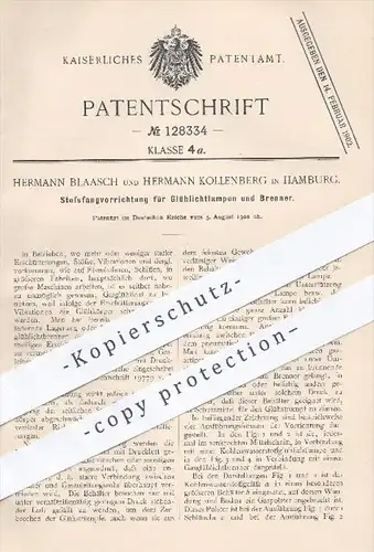 original Patent - H. Blaasch , H. Kollenberg , Hamburg , 1900 , Stoßfänger für Glühlichtlampen u. Brenner , Lampen !!!