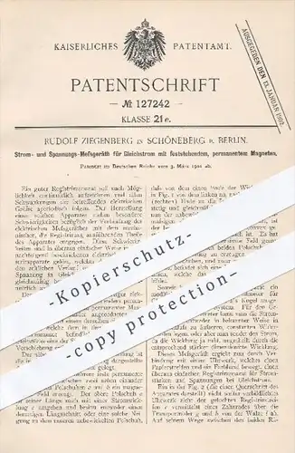 original Patent - R. Ziegenberg , Schöneberg / Berlin , 1901 , Messgerät für Strom u. Spannung für Gleichstrom / Magnet