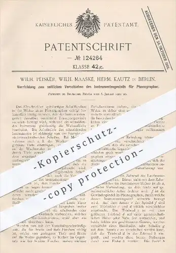 original Patent - W. Peisker , W. Maaske, H. Kautz , Berlin , 1901 , Instrumentengestell für Phonographen , Phonograph !