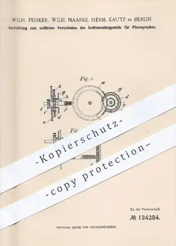 original Patent - W. Peisker , W. Maaske, H. Kautz , Berlin , 1901 , Instrumentengestell für Phonographen , Phonograph !
