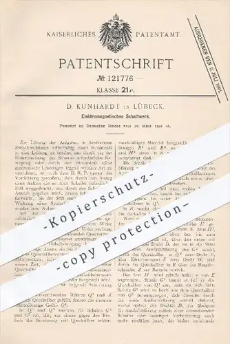 original Patent - D. Kuhnhardt in Lübeck , 1900 , Elektromagnetisches Schaltwerk , Schaltung , Strom , Elektromagnet !