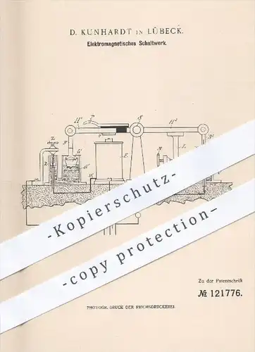 original Patent - D. Kuhnhardt in Lübeck , 1900 , Elektromagnetisches Schaltwerk , Schaltung , Strom , Elektromagnet !