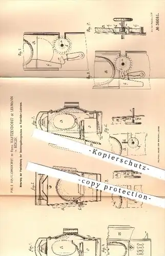 original Patent - Hartzendorff & Lehmann , Berlin , 1885 , Dochtregulierungsachse an Fahrrad - Laternen , Lampen !!!