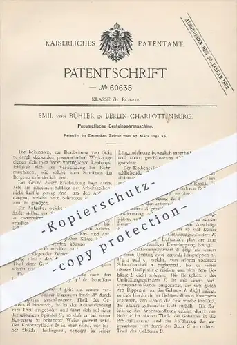 original Patent - E. von Bühler , Berlin Charlottenburg , 1891 , Pneumatische Bohrmaschine für Gestein , Stein , Bergbau