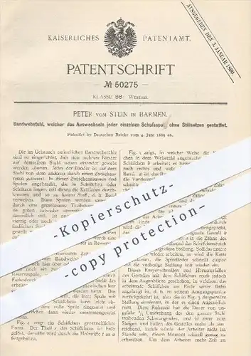 original Patent - Peter vom Stein in Barmen , 1889 , Bandwebstuhl , Webstuhl , Weben , Weber , Weberei , Spule , Spulen