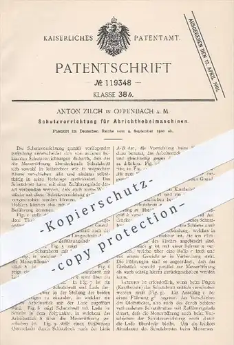 original Patent - A. Zilch , Offenbach  Main , 1900 , Schutz an Abrichthobelmaschinen , Hobel , Hobeln , Holz , Tischler