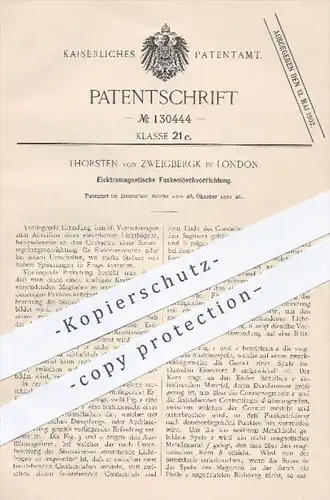 original Patent - Thorsten von Zweigbergk , London , 1901 , Elektromagnetische Funkenlöschvorrichtung , Elektromotor !