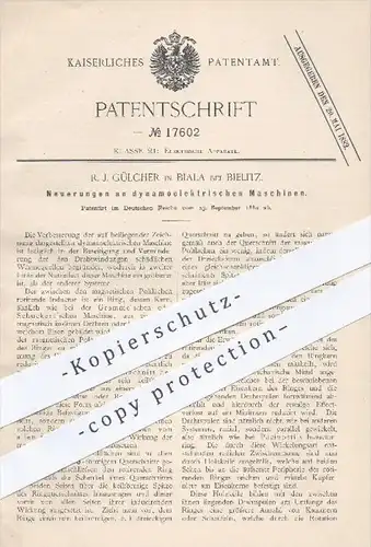 original Patent - R. J. Gülcher , Biala / Bielitz , 1880 , dynamoelektische Maschinen , Elektrik , Dynamo , Rotation !!!