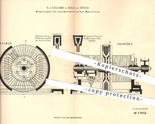 original Patent - R. J. Gülcher , Biala / Bielitz , 1880 , dynamoelektische Maschinen , Elektrik , Dynamo , Rotation !!!