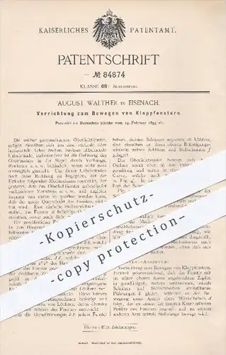 original Patent - August Walther in Eisenach , 1895 , Bewegen von Klappfenstern , Fenster , Fensterbau , Schlosser !!!