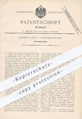 original Patent - Albert Ufer in Sangerhausen , 1892 , Feilenhaumaschine , Feile , Feilen , Metall , Werkzeug , Meissel