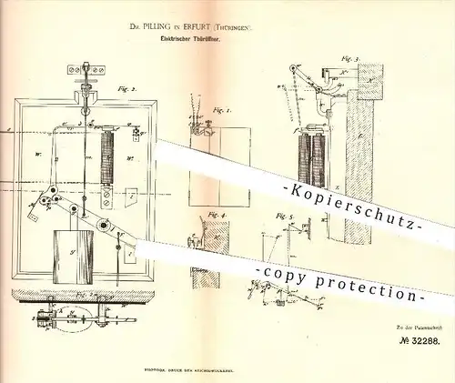 original Patent - Dr. Pilling in Erfurt , 1885 , Elektrischer Türöffner , Tür , Türen , Türschloss , Schloss , Schlosser