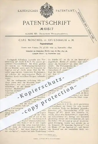 original Patent - Carl Moschel , Offenbach / Main , 1891 , Façondrehbank , Drehbank , Dreher , Façon , Metall !!!