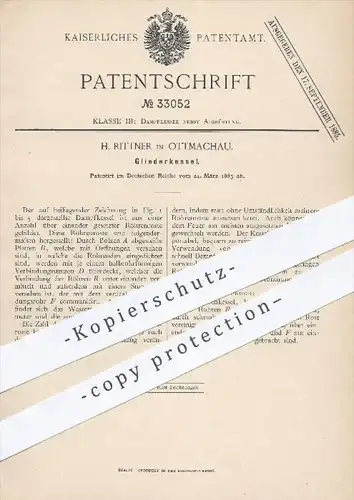 original Patent - H. Rittner in Ottmachau , 1885 , Gliederkessel , Kessel , Dampfkessel , Dampf , Röhrenkessel !!!