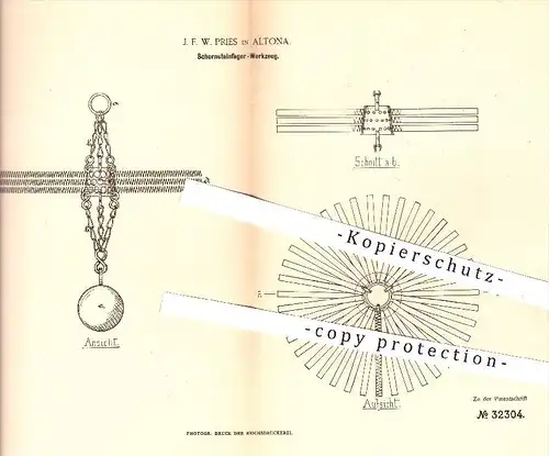 original Patent - J. F. W. Pries , Hamburg Altona , 1884 , Schornsteinfeger - Werkzeug , Schornstein , Esse , Ofen !!!