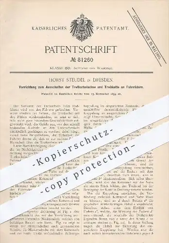 original Patent - Horst Steudel , Dresden , 1894 , Ausschalten der Tretkurbelachse u. Treibkette am Fahrrad , Fahrräder