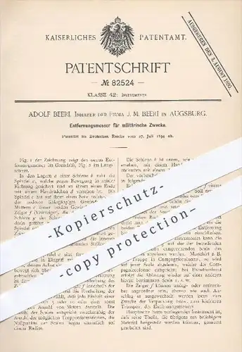 original Patent - A. Beeri , Augsburg , 1894 , Entfernungsmesser für militätische Zwecke , Entfernung messen , Militär !