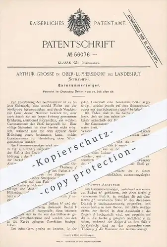 original Patent - A. Grosse , Ober- Leppersdorf / Landeshut , Schlesien , 1890 , Garnnummeranzeiger , Garn , Stoffe !!!