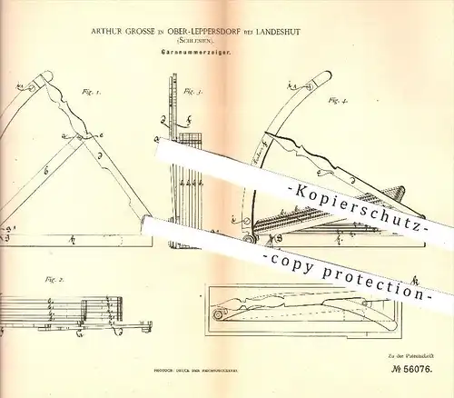 original Patent - A. Grosse , Ober- Leppersdorf / Landeshut , Schlesien , 1890 , Garnnummeranzeiger , Garn , Stoffe !!!