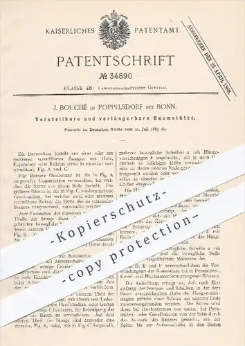 original Patent - J. Bouché , Poppelsdorf / Bonn , 1885 , Baumstütze , Baum , Bäume , Gärtner , Förster , Wald , Garten