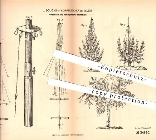 original Patent - J. Bouché , Poppelsdorf / Bonn , 1885 , Baumstütze , Baum , Bäume , Gärtner , Förster , Wald , Garten
