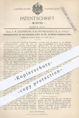 original Patent - R. W. Dinnendahl , Kunstwerkerhütte / Steele 1891 , Gestein - Bohrmaschine , Bergbau , Bohren , Bohrer