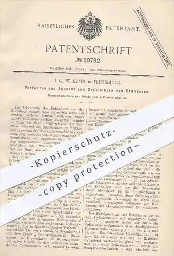 original Patent - J. G. W. Kemm , Flensburg , 1890 , Zerkleinern von Erdnüssen , Nüsse , Nuss , Zucker , Erdnuss - Öl