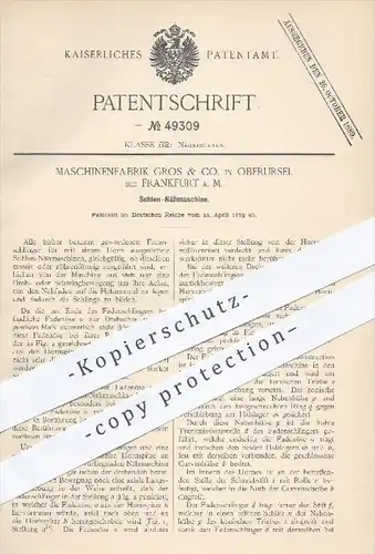 original Patent - Maschinenfabrik Gros & Co. , Oberursel / Frankfurt , 1889 , Sohlen - Nähmaschine , Schuhe , Schuster !