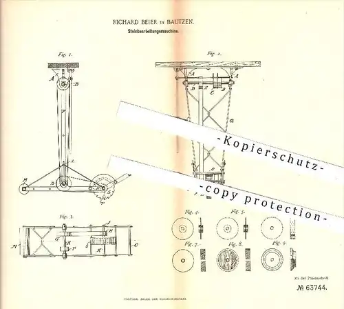original Patent - Richard Beier in Bautzen , 1891 , Steinbearbeitungsmaschine , Steinwaren , Stein , Steine , Gestein