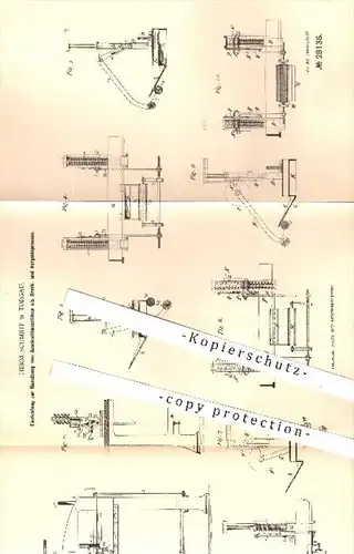 original Patent - Herm. Schmidt in Torgau , 1883 , Beschneidmaschinen als Druck- u. Vergoldepressen , Buchbinder !!!