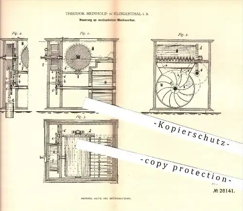 original Patent - Theodor Meinhold in Klingenthal , 1884 , mechanische Musikwerke , Musikinstrumente , Musik !!!