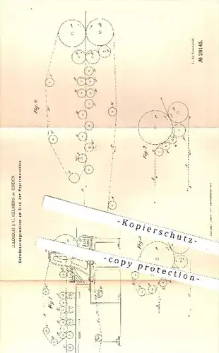 original Patent - Diedrich J. H. Helmers in Emden , 1884 , Entwässerungswalzen am Sieb der Papiermaschine , Papier !!