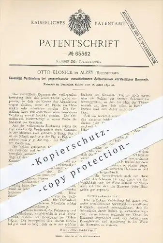 original Patent - Otto Klonick , Alzey , 1892 , Gelenkige Verbindung an verstellbaren Kummeten , Pferdegeschirr , Pferde