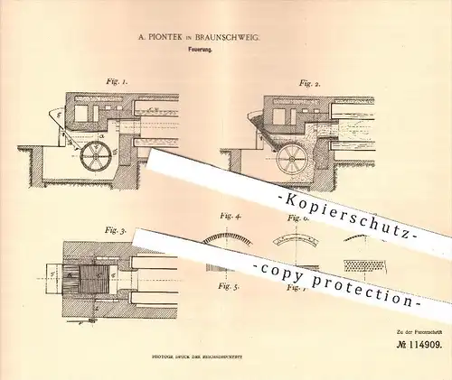 original Patent - A. Piontek in Braunschweig , 1899 , Feuerung , Brennstoff , Heizung , Heizen , Ofen , Öfen , Gas !!!