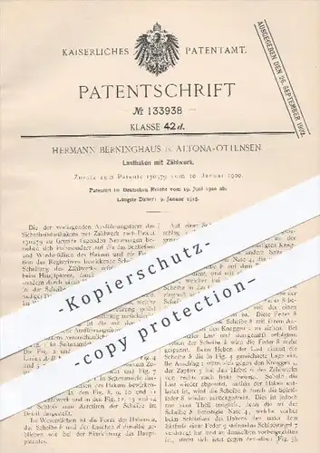 original Patent - H. Berninghaus , Hamburg Altona - Ottensen , 1900 , Lasthaken mit Zählwerk , Lastzug , Hebezeuge !!