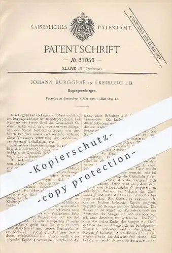 original Patent - J. Burggraf , Freiburg , 1894 , Bogengeradeleger , Buchdruck , Presse , Pressen , Papier , Druck !!
