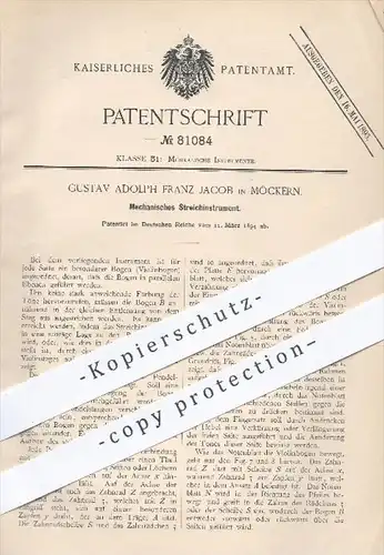 original Patent - G. A. F. Jacob , Möckern , 1894 , Mechanisches Streichinstument , Musikinstrument , Musik , Violine !!