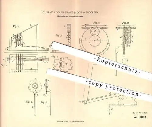 original Patent - G. A. F. Jacob , Möckern , 1894 , Mechanisches Streichinstument , Musikinstrument , Musik , Violine !!