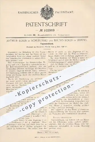 original Patent - A. Kohn in Schleussig / B. Kohn in Leipzig  1898 , Façondrehbank , Drehbank , Holz , Tischler , Drehen