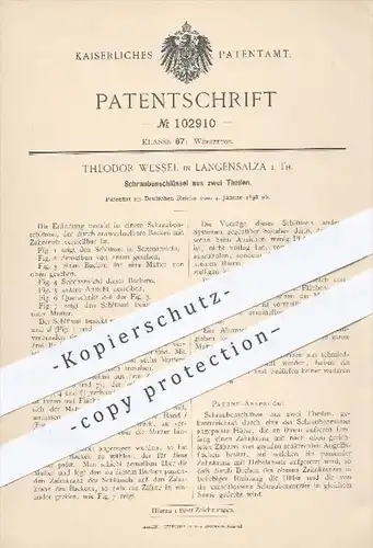 original Patent - Th. Wessel , Langensalza , 1898 , Schraubenschlüssel aus 2 Teilen , Maulschlüssel , Werkzeug !!!