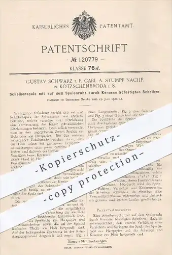 original Patent - G. Schwarz , C. A. Stumpf Nachfolger , Kötzschenbroda , 1900 , Scheibenspule für Spinnerei , Spulen !!