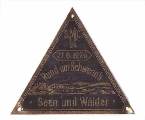 alte Plakette , S.M.C. , 27.06.1926 , Rund um Schwerin`s Seen und Wälder , Motorradrennen , Schwerin i. Mecklenburg !!!