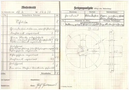 Werkstatt-Arbeitsbuch , ADE - Werk in Waltershausen , 1939 , Harri Herrmann in Hörselgau / Hörsel !!!